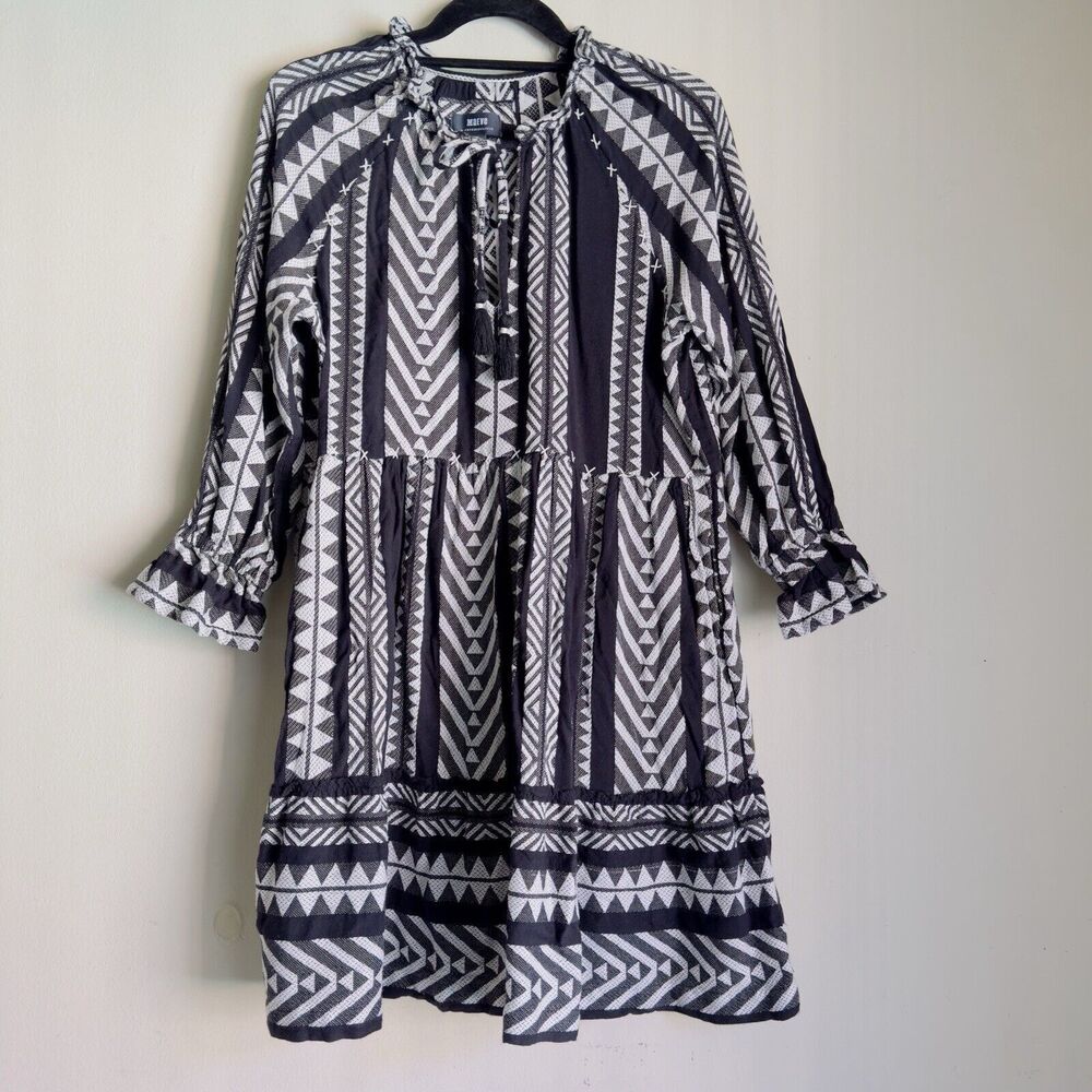Maeve by Anthropology Dress Sz XSP Black White Geometric Print Tassels Bohemian - Picture 3 of 16